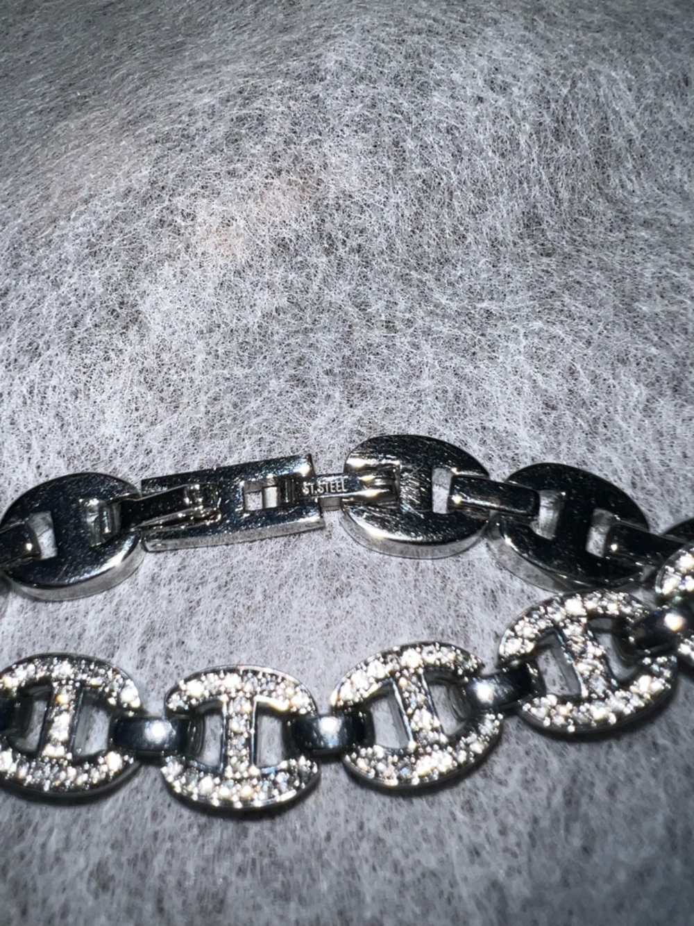 Michael Kors Silver Mariner Link Bracelet with Pave Crystal Accents 6 3/4”